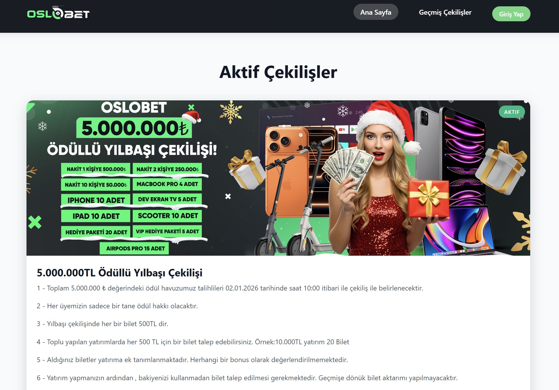 oslobet 2026 yılbaşı çekilişi